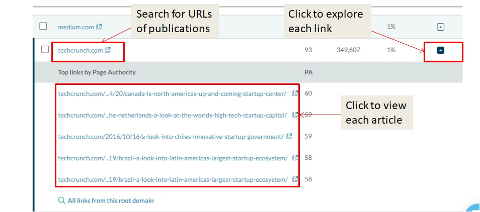 Moz publication search screenshot