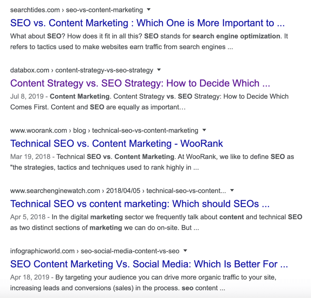 google search content marketing vs seo