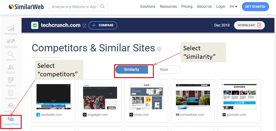 similarweb techcrunch search screenshot