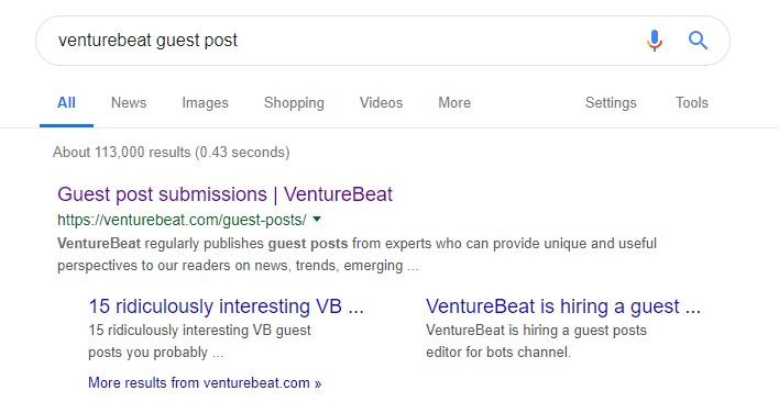 VentureBeat guest post google result