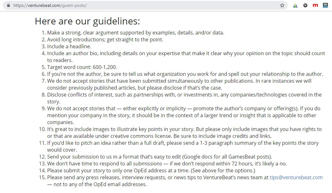 VentureBeat guest post submission guidelines