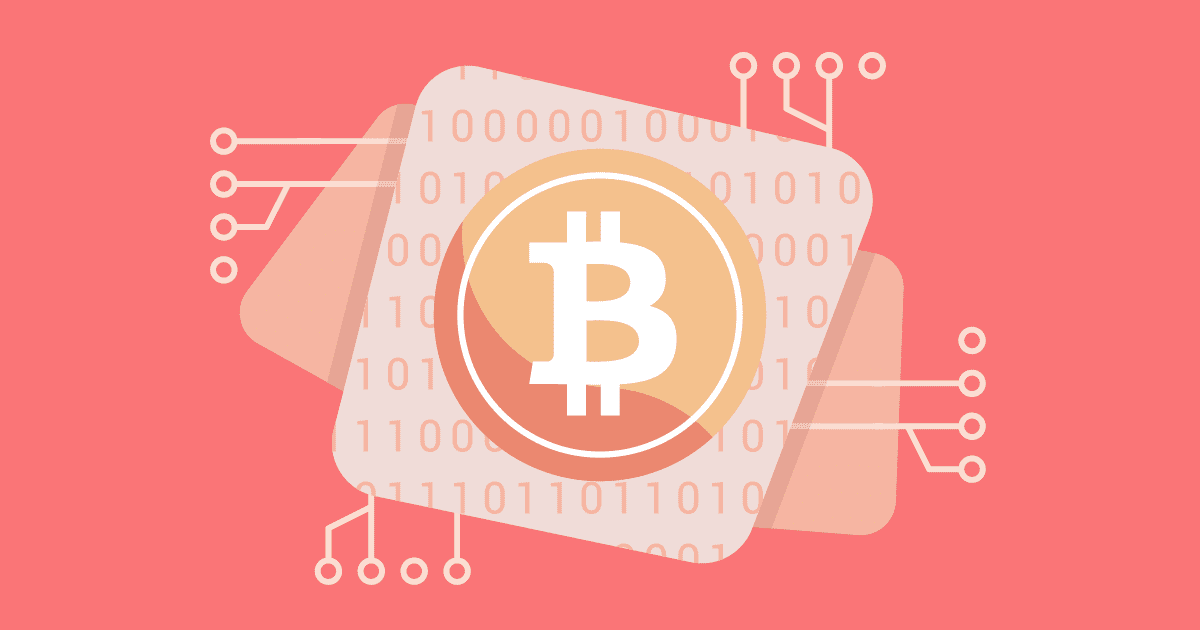 bitcoin logo and binary code