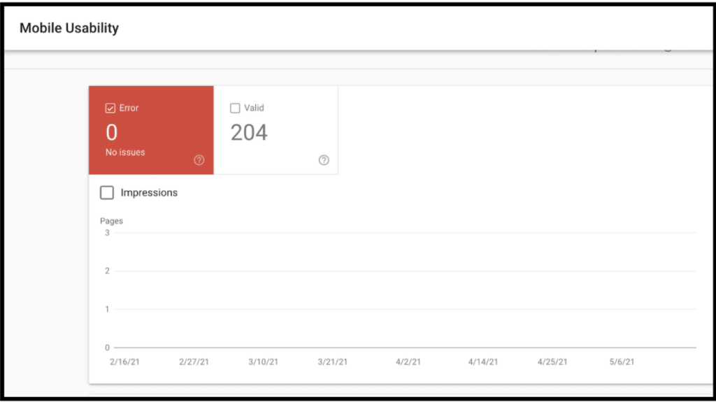 screenshot of mobile usability dashboard on Google Search Console