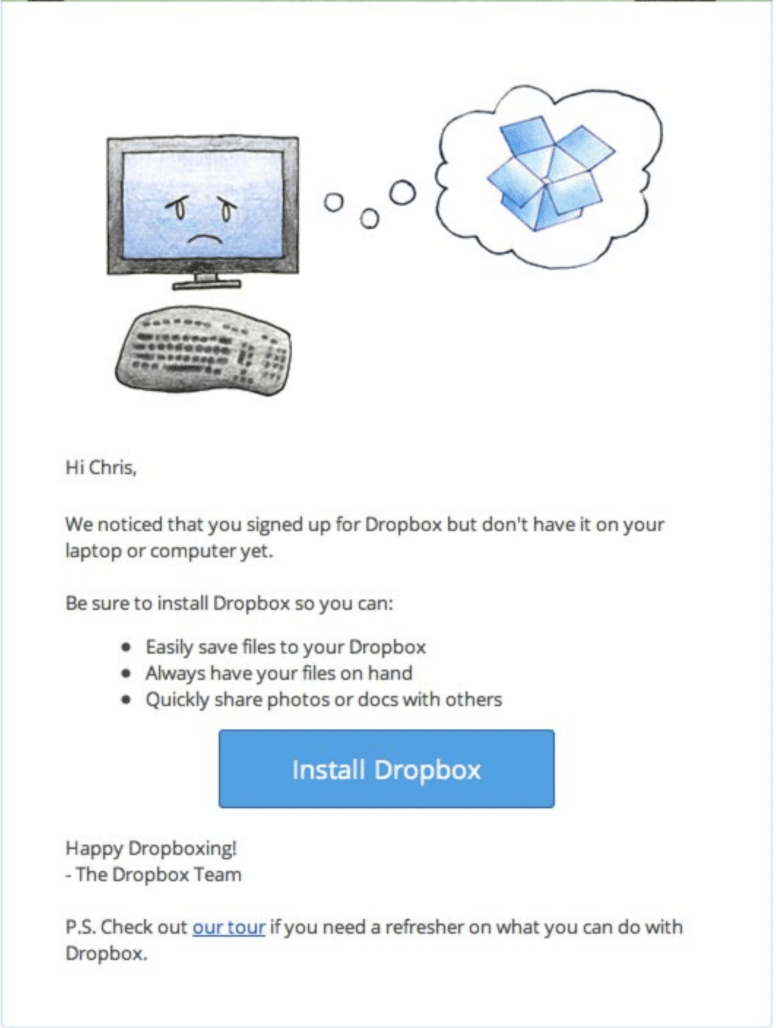 screenshot of client retention email from dropbox